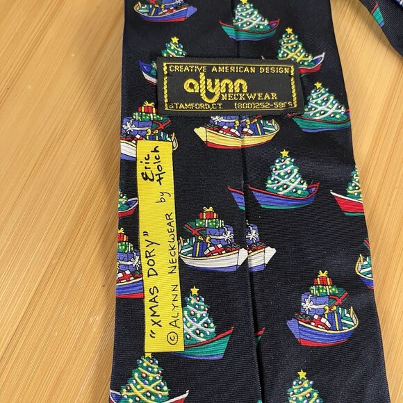 Vintage Alynn Neckwear by Eric Holch “XMAS Dory” Christmas Boat Tie Made in USA - Picture 4 of 5